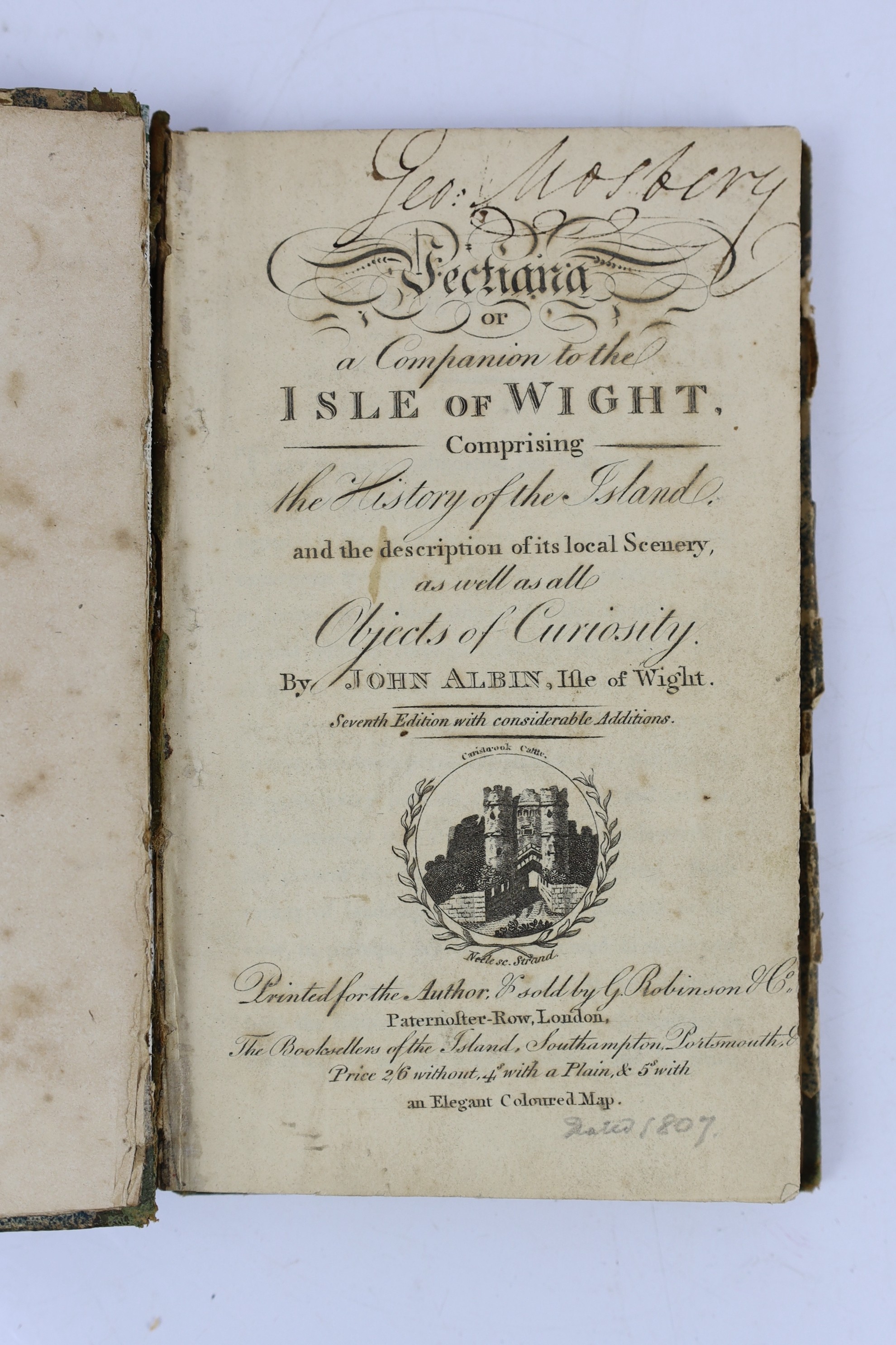 ISLE OF WIGHT: Bullar, John - A Historical and Picturesque Guide to the Isle of Wight. 5th edition. frontis.; original printed boards (rebacked), uncut, Southampton, 1823; Brannon, George - The Pleasure - Visitor's Compa